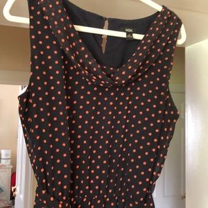 Navy Dress with peach polka dots
